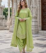 Green crepe readymade suit with embroidery & sequence work