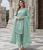 Sky crepe readymade suit with embroidery & sequence work