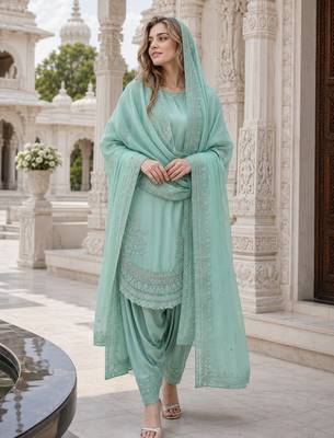 Sky crepe readymade suit with embroidery & sequence work 2