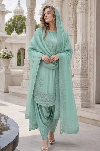 Sky crepe readymade suit with embroidery & sequence work