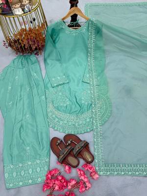 Sky crepe readymade suit with embroidery & sequence work 3