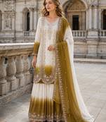 Brown&white georgette readymade suit with embroidery & thread work