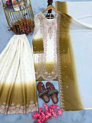 Brown&white georgette readymade suit with embroidery & thread work 3
