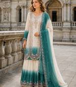 Blue&white georgette readymade suit with embroidery & thread work