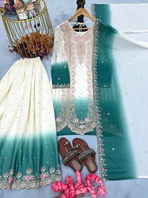 Blue&white georgette readymade suit with embroidery & thread work 3