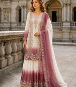 Pink&white georgette readymade suit with embroidery & thread work