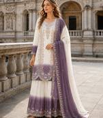 Lavender&white georgette readymade suit with embroidery & thread work