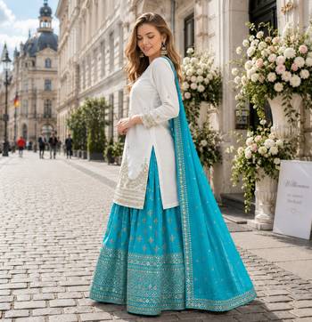 Blue silk blend readymade suit with embroidery & sequence work 2