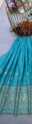 Blue silk blend readymade suit with embroidery & sequence work 3