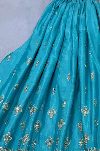Blue silk blend readymade suit with embroidery & sequence work