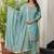 Turquoise blue embroidered straight kurta pant set with dupatta