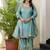 Turquoise blue embroidered straight kurta pant set with dupatta
