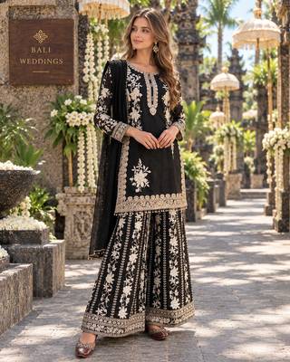 Black georgette readymade suit with embroidery & sequence work 1