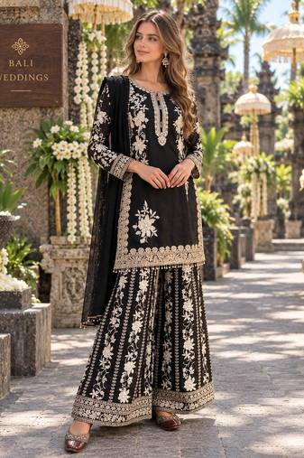 Black georgette readymade suit with embroidery & sequence work
