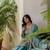 Turquoise blue embroidered straight kurta pant set with dupatta