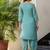 Turquoise blue embroidered straight kurta pant set with dupatta