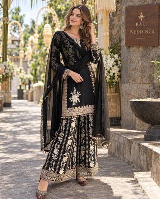 Black georgette readymade suit with embroidery & sequence work 2