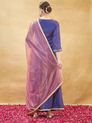 Blue embroidery pure silk kurta with plazzo and dupatta 4