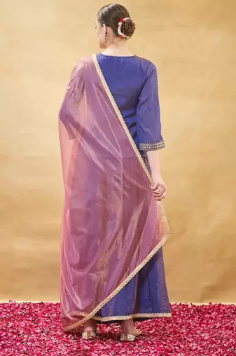 Blue embroidery pure silk kurta with plazzo and dupatta