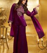 Wine embroidery organza silk kurta with plazzo and dupatta