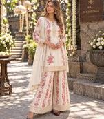 White georgette readymade suit with embroidery & sequence work