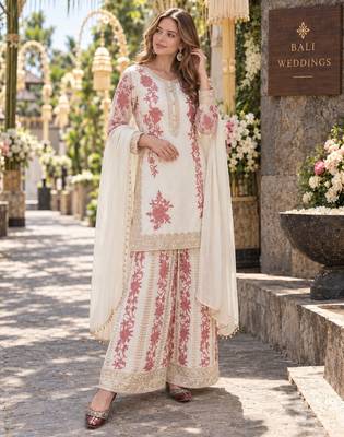 White georgette readymade suit with embroidery & sequence work 2
