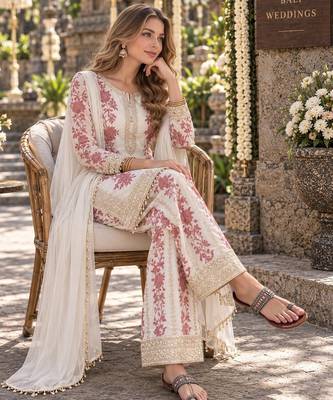 White georgette readymade suit with embroidery & sequence work 3