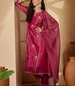 Rani embroidery shimmer silk kurta with pant and dupatta