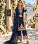 Navy georgette readymade suit with embroidery & sequence work