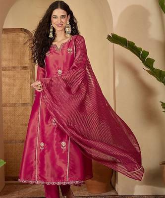 Rani embroidery shimmer silk kurta with pant and dupatta 2