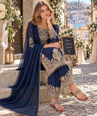 Navy georgette readymade suit with embroidery & sequence work 2