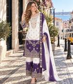 Violet&white georgette readymade suit with zari & embroidery work