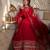 Red bridal anarkali suit with heavy embroidered dupatta and golden border