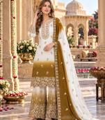 Brown&white georgette readymade suit with diamond & embroidery work
