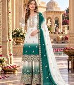 Blue&white georgette readymade suit with diamond & embroidery work