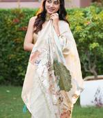 uma pure tissue viscose with zari weaving around borders & pallu radha rani art work with thread around pallu