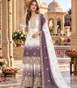 Lavender&white georgette readymade suit with diamond & embroidery work