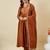 Rust embroidery vichitra silk kurta with pant and dupatta