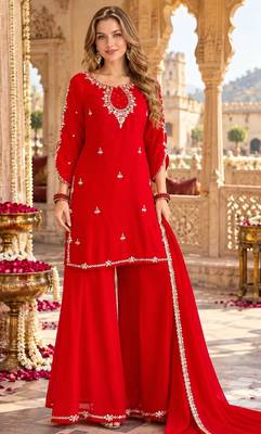 Red georgette readymade suit with sequence & embroidery work 1