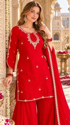 Red georgette readymade suit with sequence & embroidery work 2