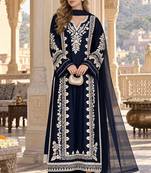Navy rayon readymade suit with sequence & embroidery work