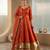 Rust orange silk anarkali suit with golden border and embroidered dupatta