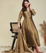 Gold embroidery vichitra silk kurta with pant and dupatta