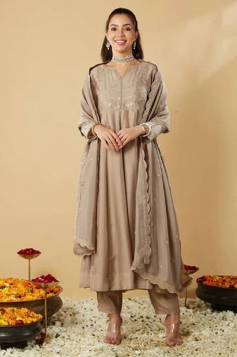 Chiku embroidery vichitra silk kurta with pant and dupatta
