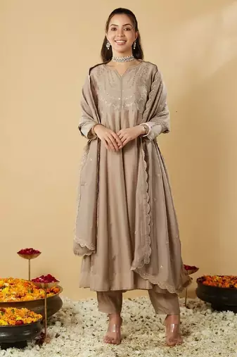 Chiku embroidery vichitra silk kurta with pant and dupatta