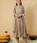 Chiku embroidery vichitra silk kurta with pant and dupatta