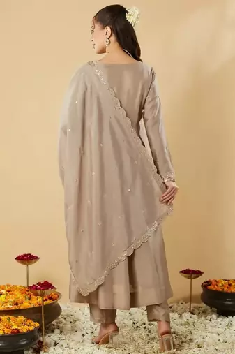 Chiku embroidery vichitra silk kurta with pant and dupatta