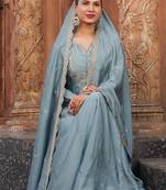 Blue embroidery vichitra silk kurta with pant and dupatta