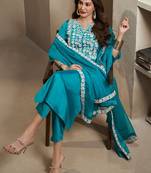 Blue embroidery silk blend kurta with pant and dupatta
