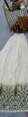 White & green faux georgette readymade suit with embroidery & diamond work 3